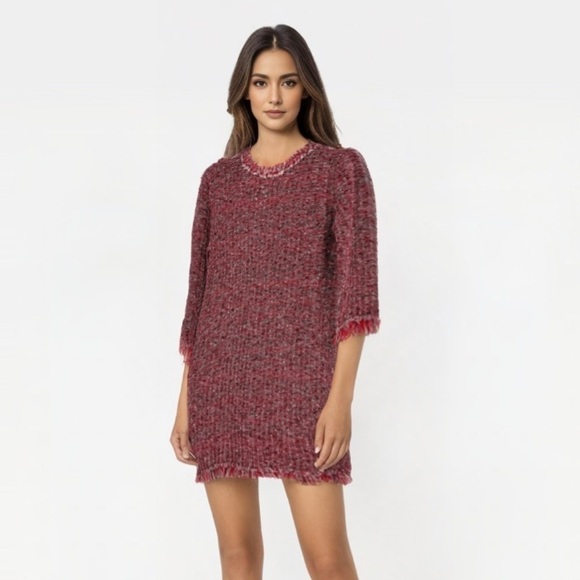 Sisley NWT Red Black‎ Tweed Fringe Dress Valentines Day - Picture 2 of 12